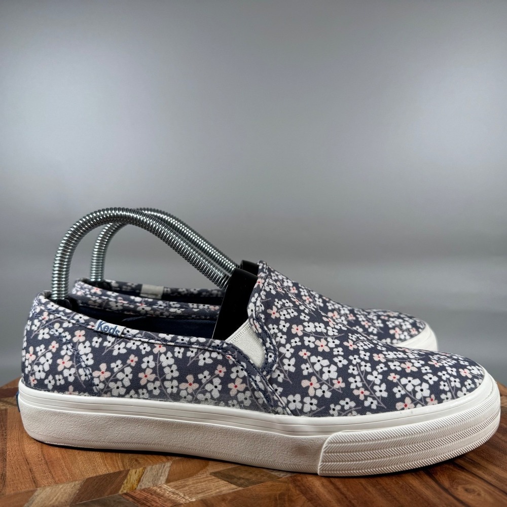 Keds Double Decker Floral Slip On Sneakers Navy Blue Daisy Canvas Womens 8